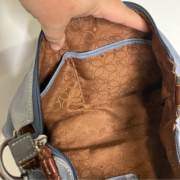 Fossil blue leather shoulder bag 12” x 6.5” x 3.75” - Picture 10 of 13